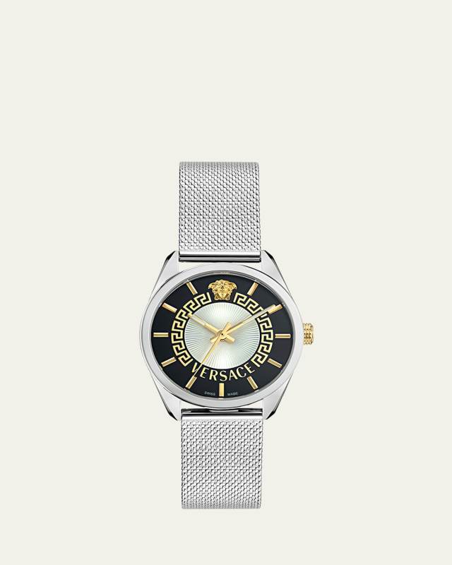 36mm V-Circle Watch with Bracelet Strap, Silver